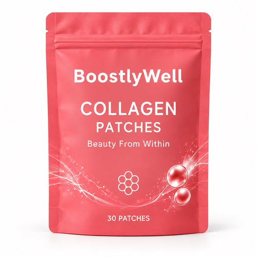 BoostlyWell Collagen Patches packaging visualization, 30 patches